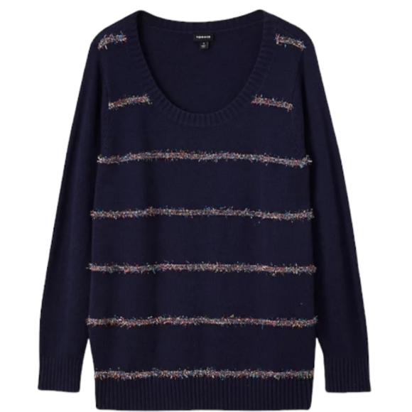 Torrid Tinsel Stripe Holiday Sweater Navy 1X - Picture 3 of 9